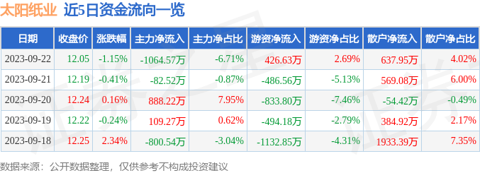 太阳纸业（002078）9月22日主力资金净卖出106457万元双赢彩票